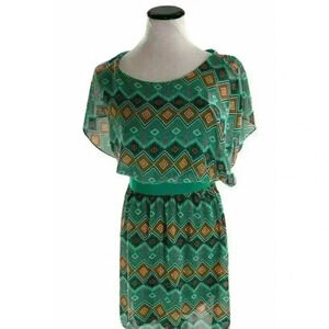 Alya Womens Geometric Sheer Fully Lined Multicolor Mini Shift Summer Dress Size